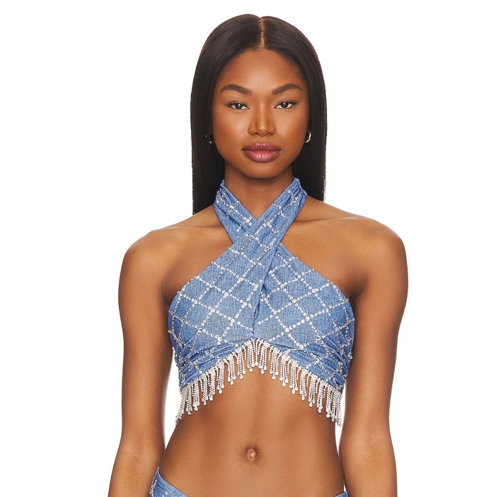 Beach Riot Blue Halter Top with Silver Accents